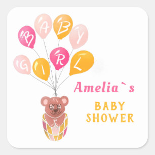 Sticker Carré Boloon Bébé Bébé Baby shower fille en peluche mou