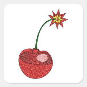Sticker Carré Bombe cerise parties scintillant