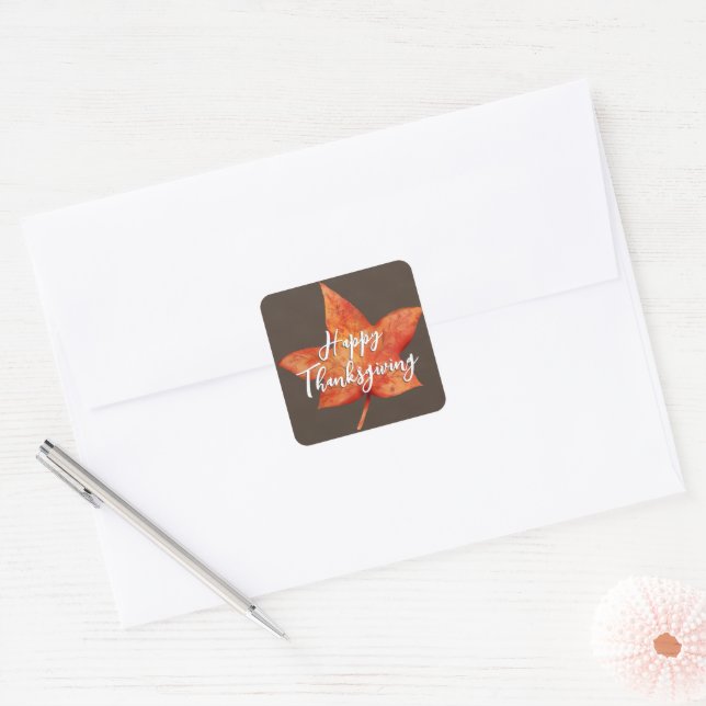 Sticker Carré Bon thanksgiving aquarelle automne feuille d'érabl (Enveloppe)