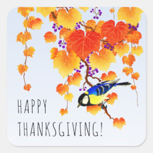 Sticker Carré Bon thanksgiving Automne Vigne de raisin Grande Ti