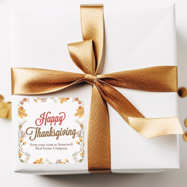Sticker Carré Bon thanksgiving Chic Fall Leaves Custom Company (Créateur téléchargé)