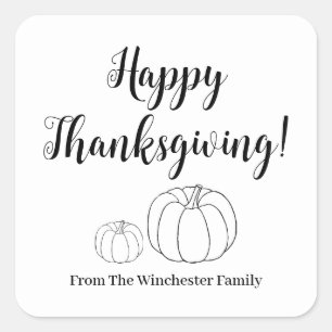 Sticker Carré Bon thanksgiving citrouille script personnalisé mi