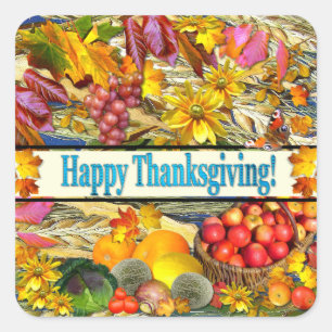 Sticker Carré Bon thanksgiving coloré automne produit