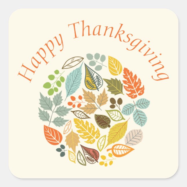 Sticker Carré Bon thanksgiving coloré Feuille Pastel (Devant)