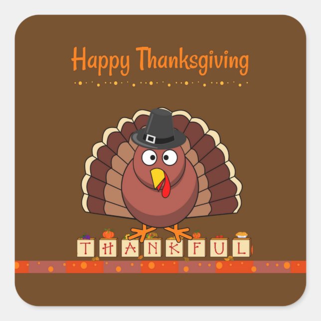 Sticker Carré Bon thanksgiving, design populaire, (Devant)