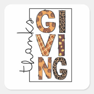 Sticker Carré Bon thanksgiving Empreinte de léopard Rainbow Turq