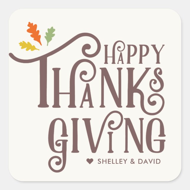 Sticker Carré Bon thanksgiving | Feuilles automnales (Devant)