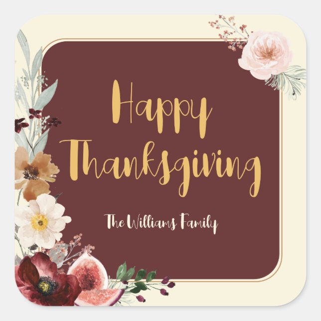 Sticker Carré Bon thanksgiving Fleurs et Figues d'automne (Devant)