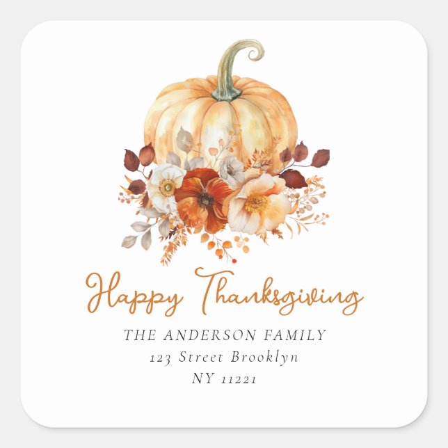 Sticker Carré Bon thanksgiving floral (Devant)