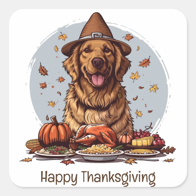 Sticker Carré Bon thanksgiving Golden Retriever Chien (Devant)