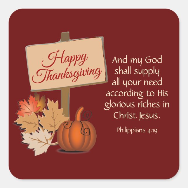 Sticker Carré BON THANKSGIVING Mon Dieu Apportera BURGUNDY (Devant)