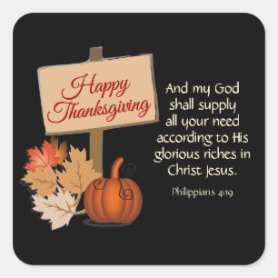 Sticker Carré BON THANKSGIVING Mon Dieu Apportera NOIR