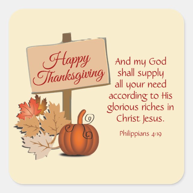 Sticker Carré BON THANKSGIVING | Mon Dieu Apportera Phil 4:19 (Devant)
