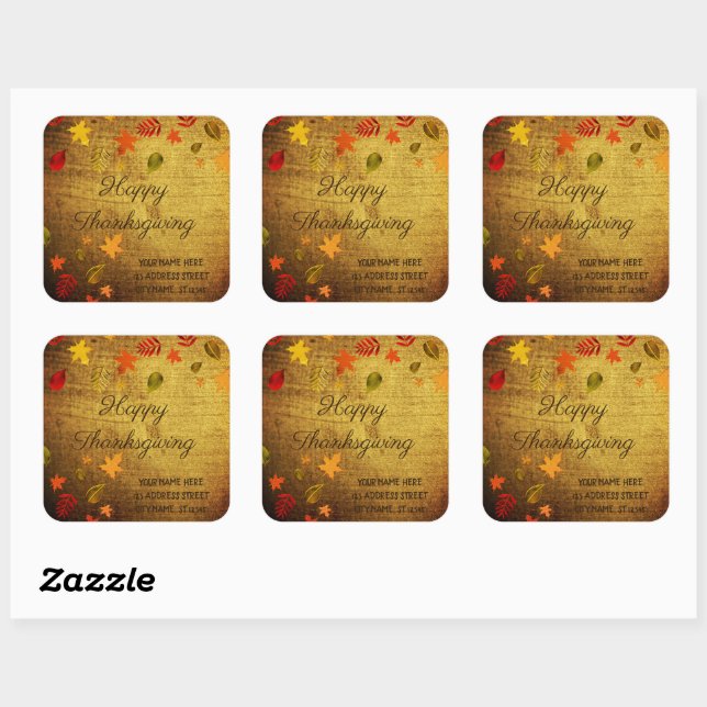 Sticker Carré Bon thanksgiving, Personnalisé (Feuille)