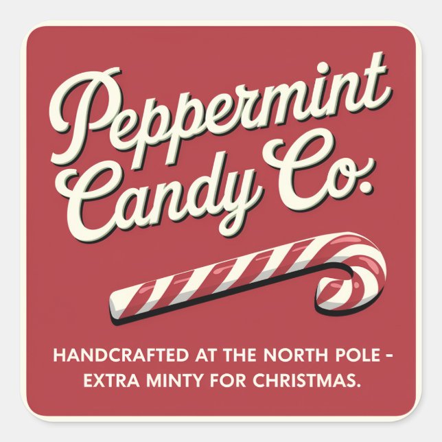 Sticker Carré Bonbons de Noël à la menthe poivrée (Devant)