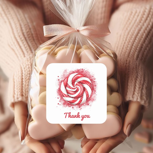 Sticker Carré Bonbons d'hiver Rouge et Blanc Merci d'anniversair (Créateur téléchargé)