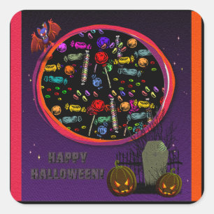 Sticker Carré Bonbons, pierre tombale et Jack o' Lanterns