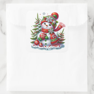 Sticker Carré Bonhomme de neige