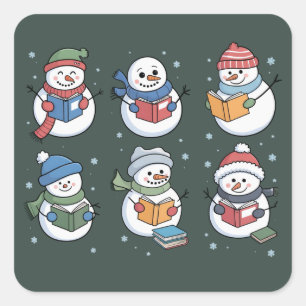 Sticker Carré Bonhomme de neige amateur de livres cadeau de lect