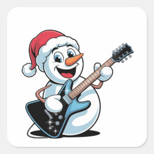 Sticker Carré Bonhomme de neige jouant de la guitare électrique 