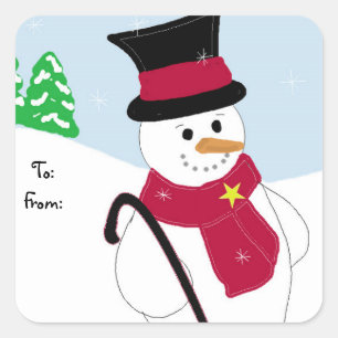 Sticker Carré Bonhomme de neige jovial