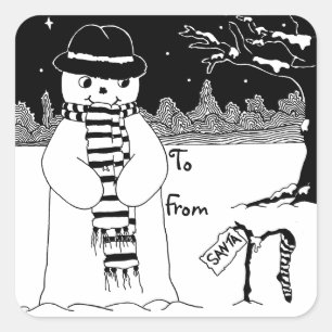 Sticker Carré bonhomme de neige mignon avec l'écharpe et le