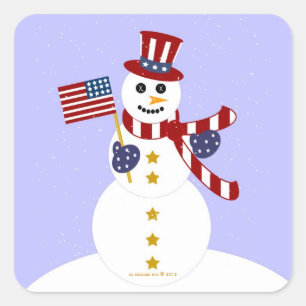 Sticker Carré Bonhomme de neige patriotique des Etats-Unis avec