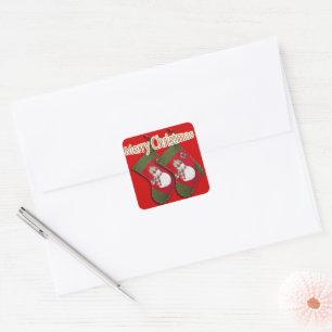 Sticker Carré Bonhomme de neige sur Noël stockant au-dessus du