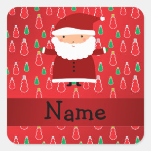 Sticker Carré Bonhommes de neige nommés personnalisés de rouge