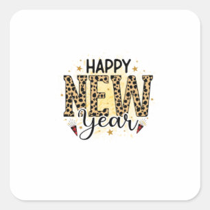 Sticker Carré Bonjour 2022 Joyeux Leopard du Nouvel An