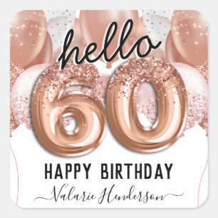 Sticker Carré Bonjour 60 Parties scintillant roses Ballons d'ann