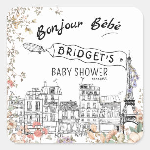 Sticker Carré Bonjour Bebe Baby shower neutre du genre