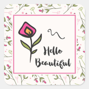 Sticker Carré Bonjour Belle Jolie Orange Rose Orange Fleur Sauva