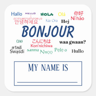 Sticker Carré Bonjour Bonjour World Travel Langues Colorée Nom