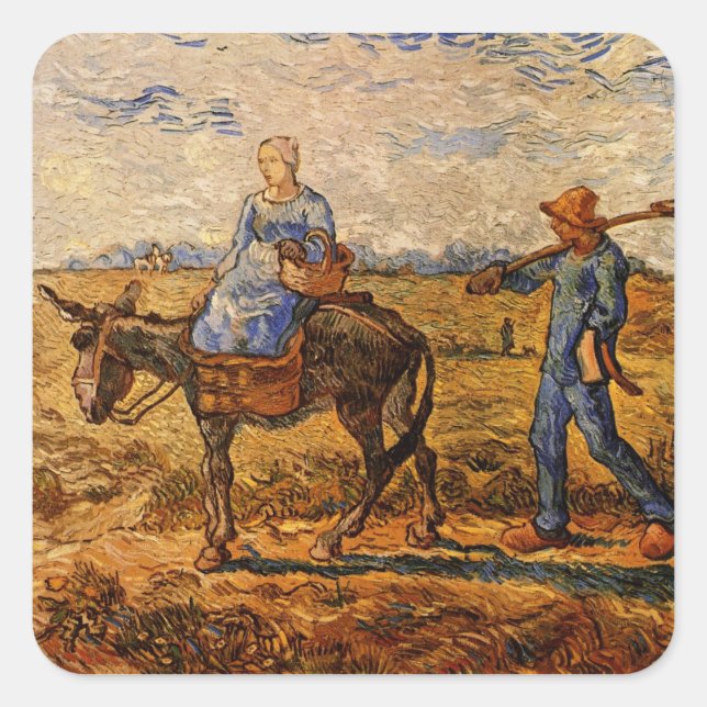 Sticker Carré Bonjour, Couple paysan par Vincent van Gogh (Devant)