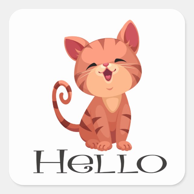 Sticker Carré Bonjour Cute Kitten Chat Orange Tabby Kitty Love (Devant)