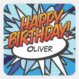 Sticker Carré BONJOUR D'ANNIVERSAIRE amusant Retro Comic Book