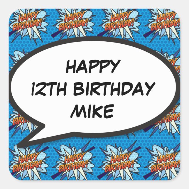 Sticker Carré BONJOUR D'ANNIVERSAIRE Bubble amusant Comic Book (Devant)