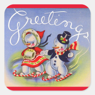 Sticker Carré Bonjour de Noël de M. et Mme Snowman
