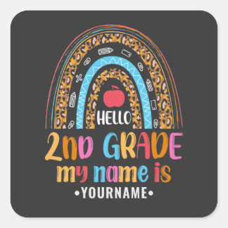 Sticker Carré Bonjour Deuxième Année Retour À L'École Cadeau