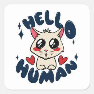 Sticker Carré Bonjour homme Cute Cat