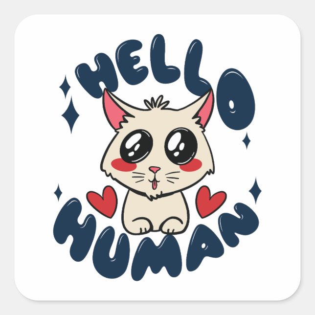 Sticker Carré Bonjour homme Cute Cat (Devant)