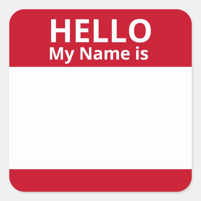 Sticker Carré Bonjour Mon nom est rouge et blanc Nom Balise Stic (Devant)