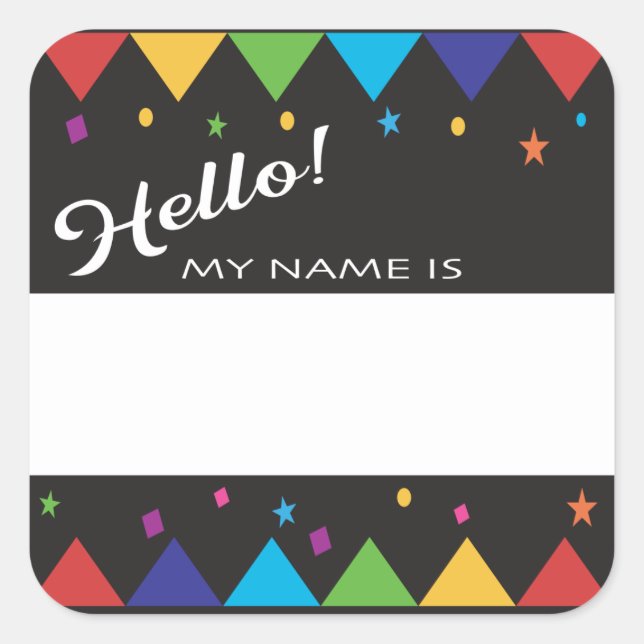 Sticker Carré Bonjour nom tags fête colorée festive (Devant)