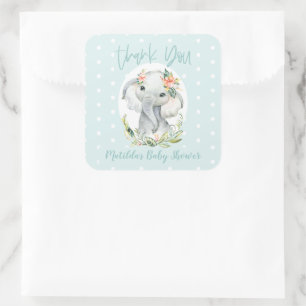 Sticker Carré Bonjour petit un merci baby shower éléphant