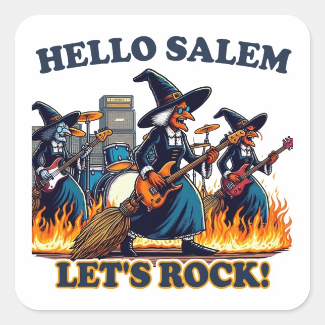 Sticker Carré Bonjour Salem Massachusetts Witch Rock Band (Devant)