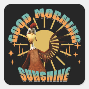Sticker Carré Bonjour Soleil Coq Drôle