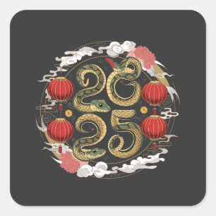 Sticker Carré Bonne année chinoise 2025 Culture des serpents