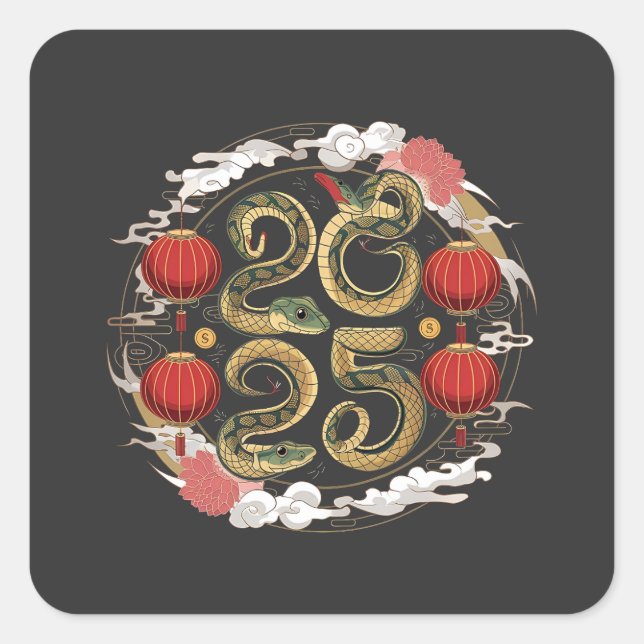 Sticker Carré Bonne année chinoise 2025 Culture des serpents (Devant)