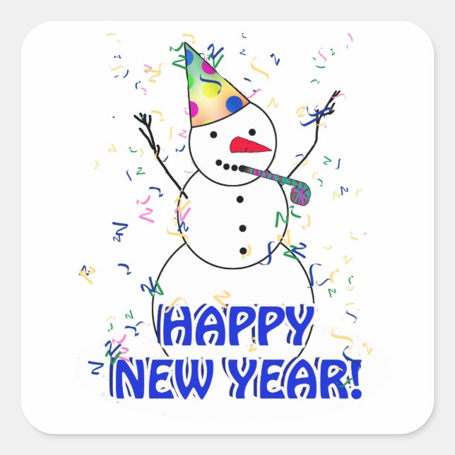 Sticker Carré Bonne année de la fête du bonhomme de neige (Devant)